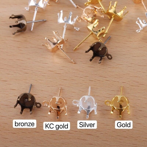 100  pcs support tige  d'oreille  pour strass avec anneau attache métal laiton