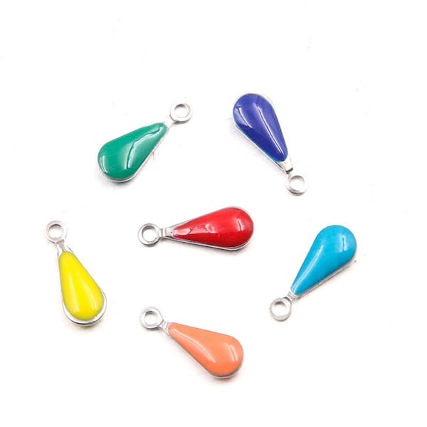 20 pcs pendentifs breloque en acier inoxydable séquin goutte émail de  couleur