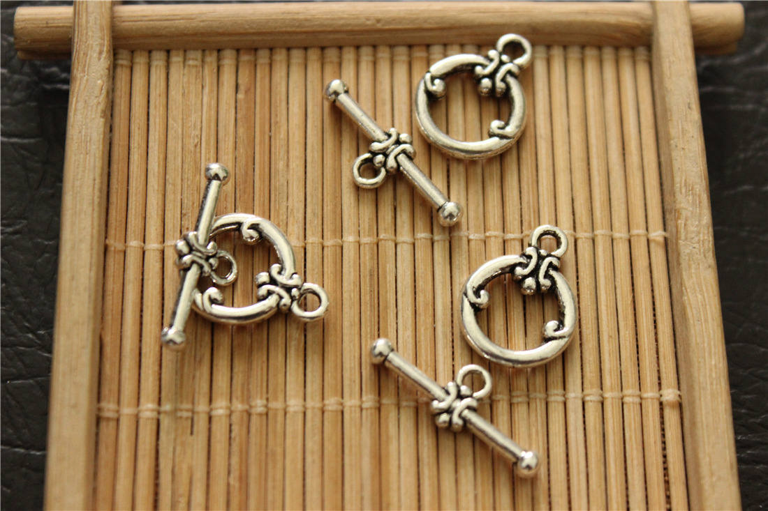 thumbnail image 2 of 20 Sets Antiqued Silver Pewter Toggle Clasps – 15x14mm Round For Jewelry Making 2 of 5