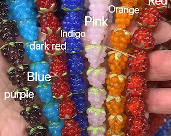 2 pcs lampwork  glass beads raspberry  fruit  top quality