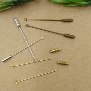 Bulk 50 pcs Tie Pin, eye pin Lapel Pin Tie Tack, Bezel Blank,Back Brooch Collar Clip