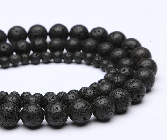 A String of Beads Black Lava Stone Beads Mala Beads 4mm/6mm/8mm