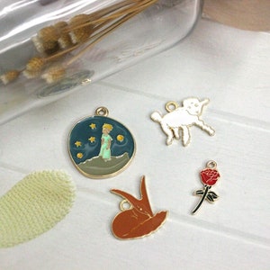 10 pcs pendants charms  enamel prince fox rose flower sheep keychain making top quality  earring making