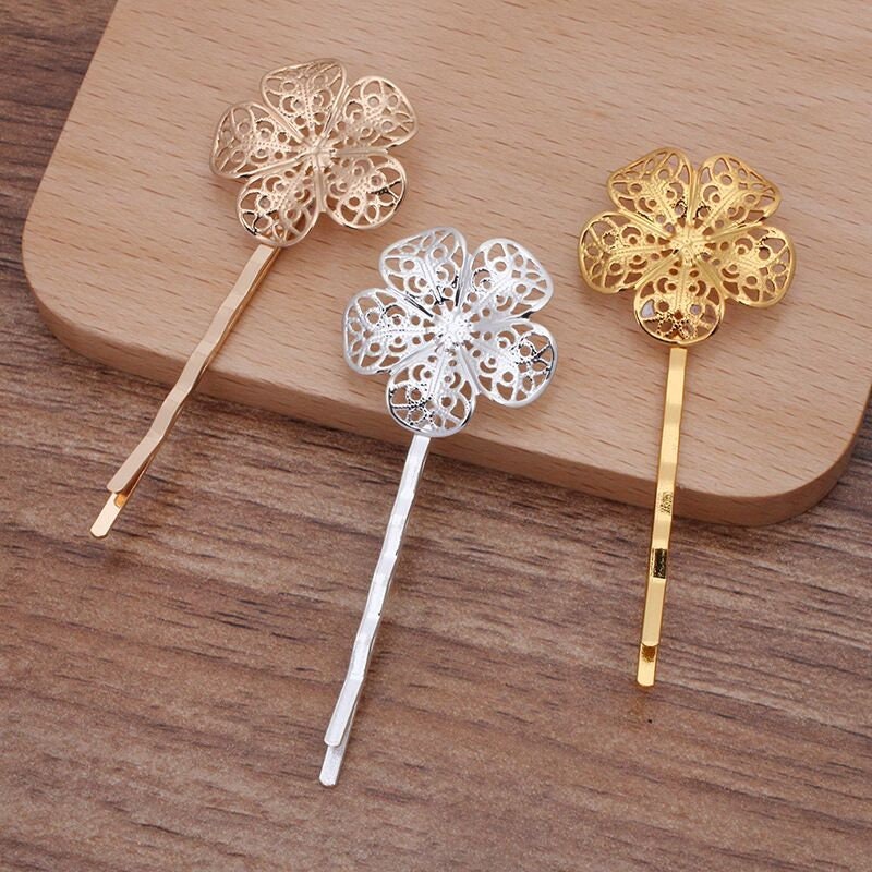 Bulk 30 Pcs Blank Barrette Hairclip Hair Accessories Flower Etsy UK