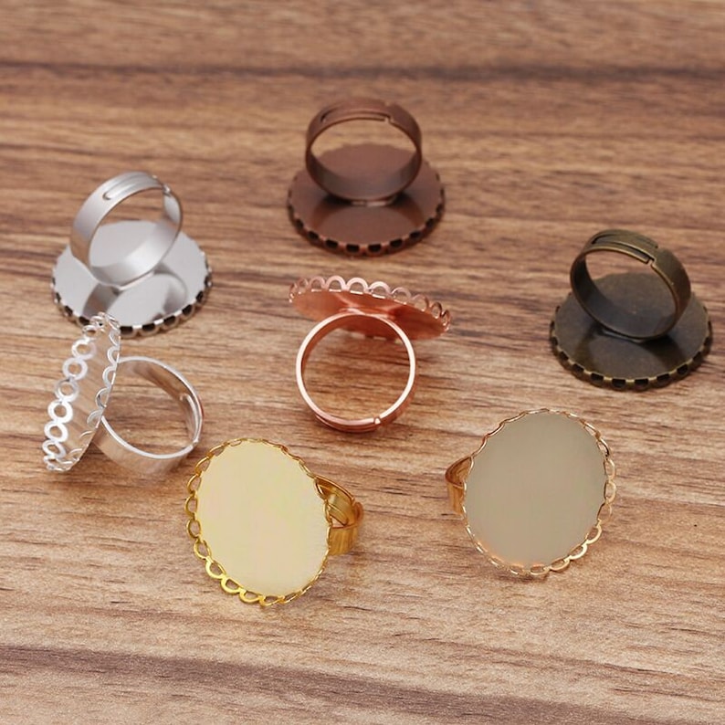 Bulk 10pcs Ring Setting Blank Bezel Adjustable rings lace border