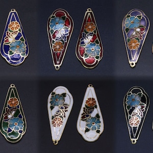 2 pcs pendants charms  cloisonne flower oval colors option