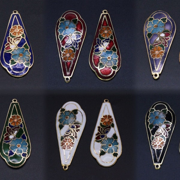 2 pcs pendants charms  cloisonne flower oval colors option