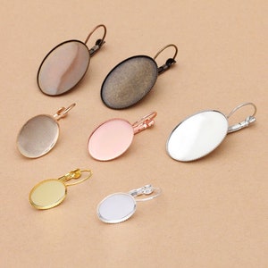 Bulk 50 pcs Bezel Lever oval Back Earring Wires - Settings Brass base