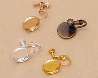 Bulk 20 pcs Bezel Lever Back Earring clip Screw Backs non pierced earrings- Settings Brass base