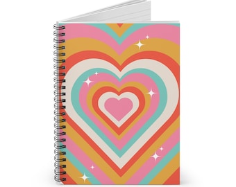 Retro Rainbow Heart Spiral Notebook | Ruled Journal