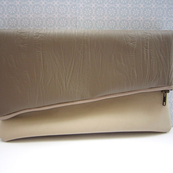 The Vivienne in Beige/Taupe - Two-Toned Asymmetric Clutch