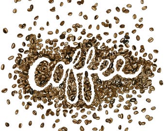 Coffee Beans Kitchen Art Print / Typographic Drink Illustration for Caffeine Lover