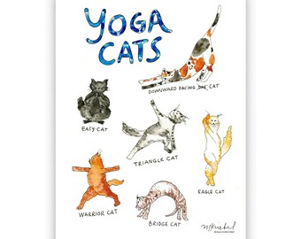 Yoga Cats Art Print, Gift for Yogi, Yoga Lover and Cat Lover Art, Pet Home Wall Decor