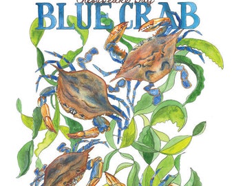 Chesapeake Bay Blue Crab: Atlantic Ocean Beach / Watercolor - Etsy