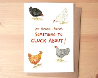 Something to Cluck About Illustrated Watercolor Greeting Card + Envelope