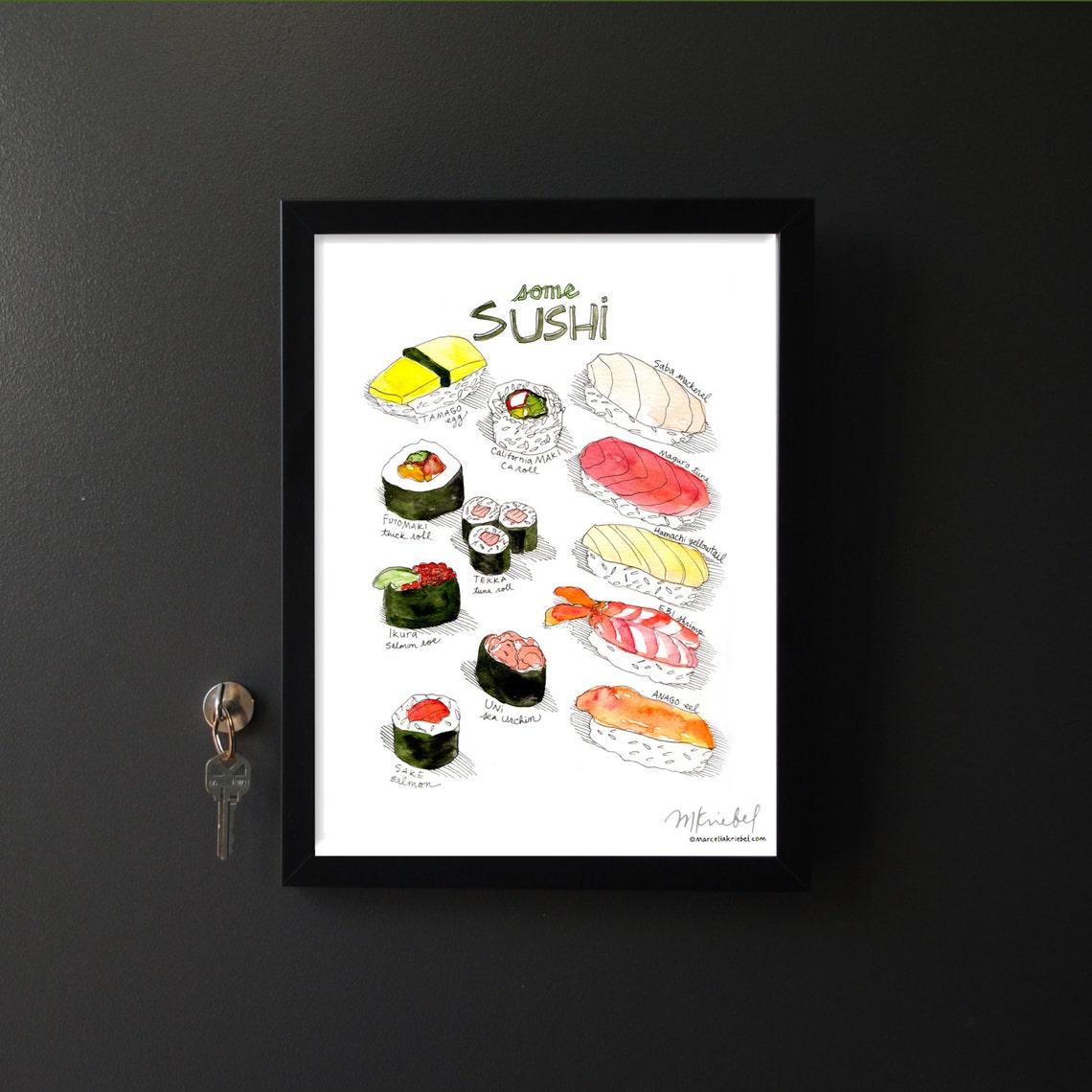Types of Sushi Art Print / Japanese Food Watercolor W/ Tamago - Etsy