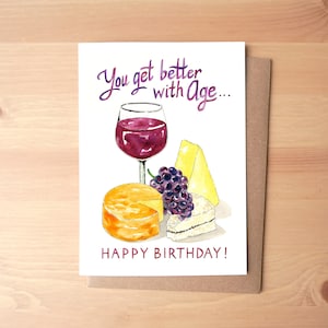 Vous vous améliorez avec l'âge Joyeux anniversaire Carte de vœux aquarelle illustrée + enveloppe