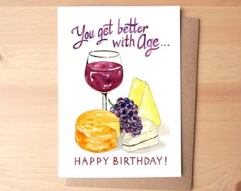 You Get Better with Age Happy Birthday Illustrated Watercolor Greeting Card + Envelope
