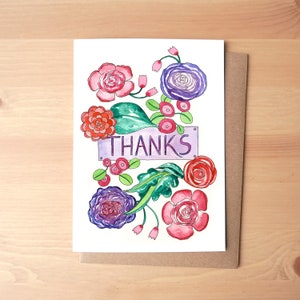 Bedankt bloemen met aquarel geïllustreerde wenskaart/briefpapier + envelop