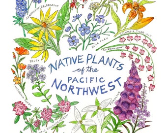 Native Plants of the PNW Pacific Northwest Watercolor Art Print