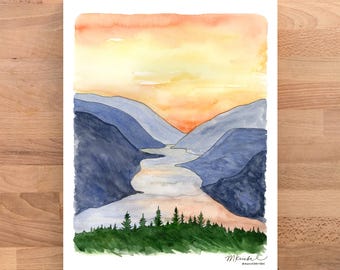 Columbia River Gorge Watercolor Print / Oregon Washington Pacific Northwest Illustration