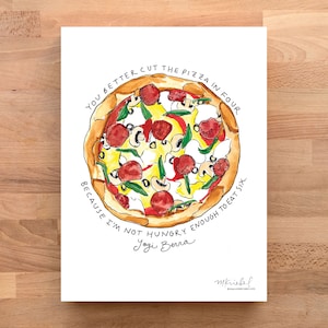 New York Yankees Yogi Berra Pizza Quote Illustrated Watercolor Art Print