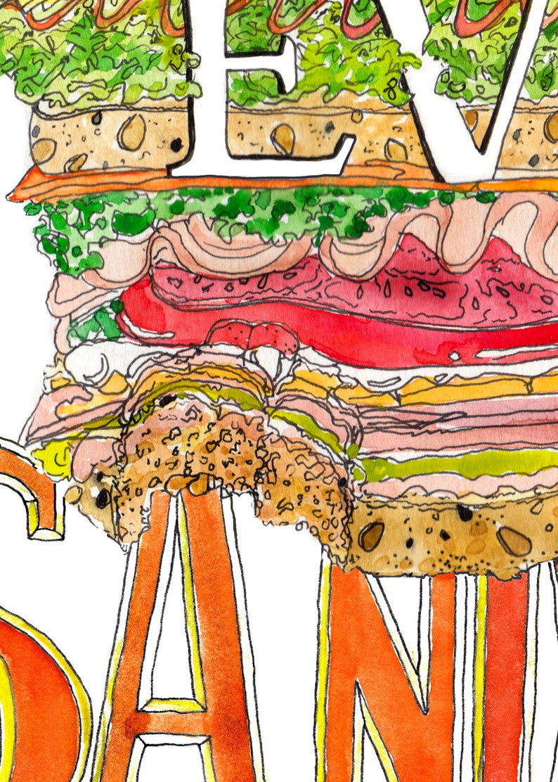 Warren Zevon Enjoy Every Sandwich 9x12 Illustrated Watercolor Art Print / Kitchen Art image 3