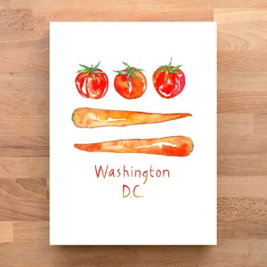DC Vegetable Flag Art Print: Tomato & Carrot Watercolor Illustration