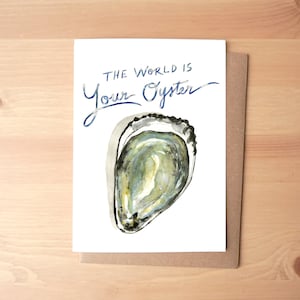 O mundo é sua ostra cartão ilustrado em aquarela / papelaria + envelope