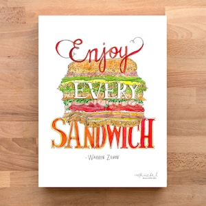 Warren Zevon Enjoy Every Sandwich, impression d'art aquarelle illustrée 9 x 12 / Art de la cuisine