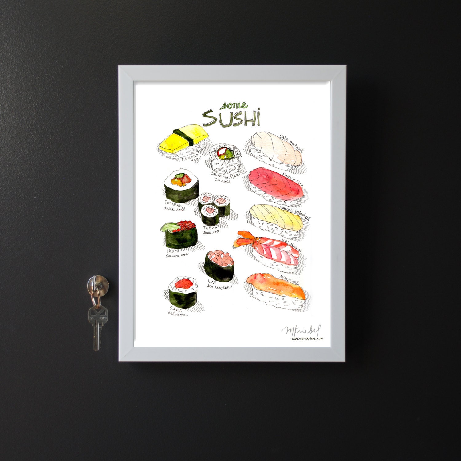 Types of Sushi Art Print / Japanese Food Watercolor w/ Tamago | Etsy