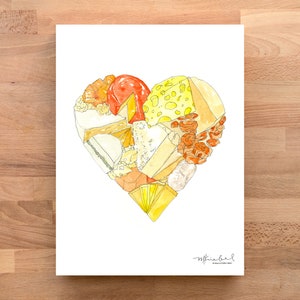 Kaashart met aquarel geïllustreerde keukenkunstprint 9 x 12 inch