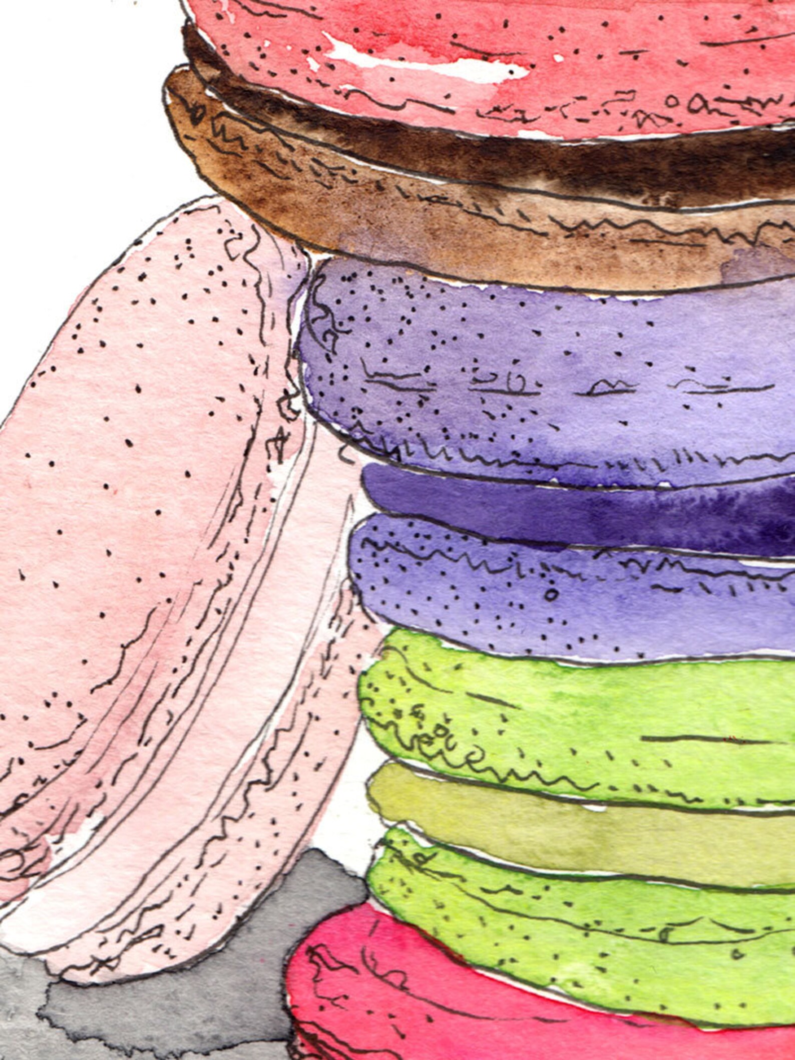 Colorful French Macaron Stack / Illustrated Watercolor Dessert | Etsy