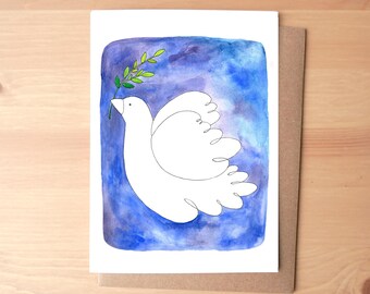 Biglietto di auguri vuoto illustrato con acquerello e busta per le feste natalizie della colomba della pace/cancelleria + busta