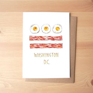 Cartão Comemorativo Bandeira de ovos e café da manhã com bacon de Washington DC
