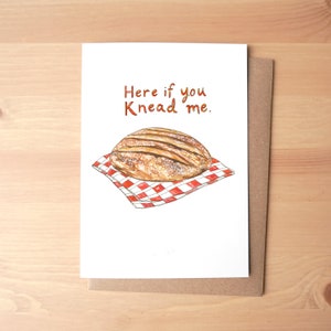 Carte de voeux vierge illustrée à l'aquarelle Here if You Knead Me + enveloppe