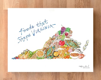 Stampa artistica ad acquerello "Cibo che modella la Virginia"