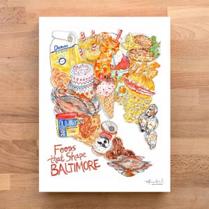 Foods that Shape Baltimore, Maryland Watercolor Art Print