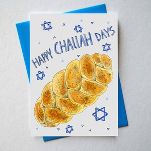 Happy Challah Days/ Hanukkah Watercolor Illustrated Blank Greeting Card/Stationery Envelope image 2