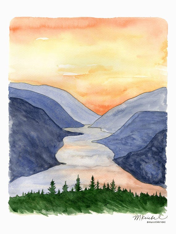 Columbia River Gorge Watercolor Print / Oregon Washington Pacific