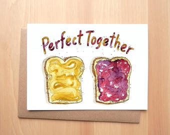 Biglietto d'auguri PB&J, biglietto d'amore con burro d'arachidi e marmellata (5x7")