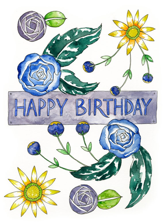 Feliz cumpleaños Flores Acuarela Ilustrada Tarjeta de - Etsy México Feliz cumpleaños Flores Acuarela Ilustrada Tarjeta de - Etsy México