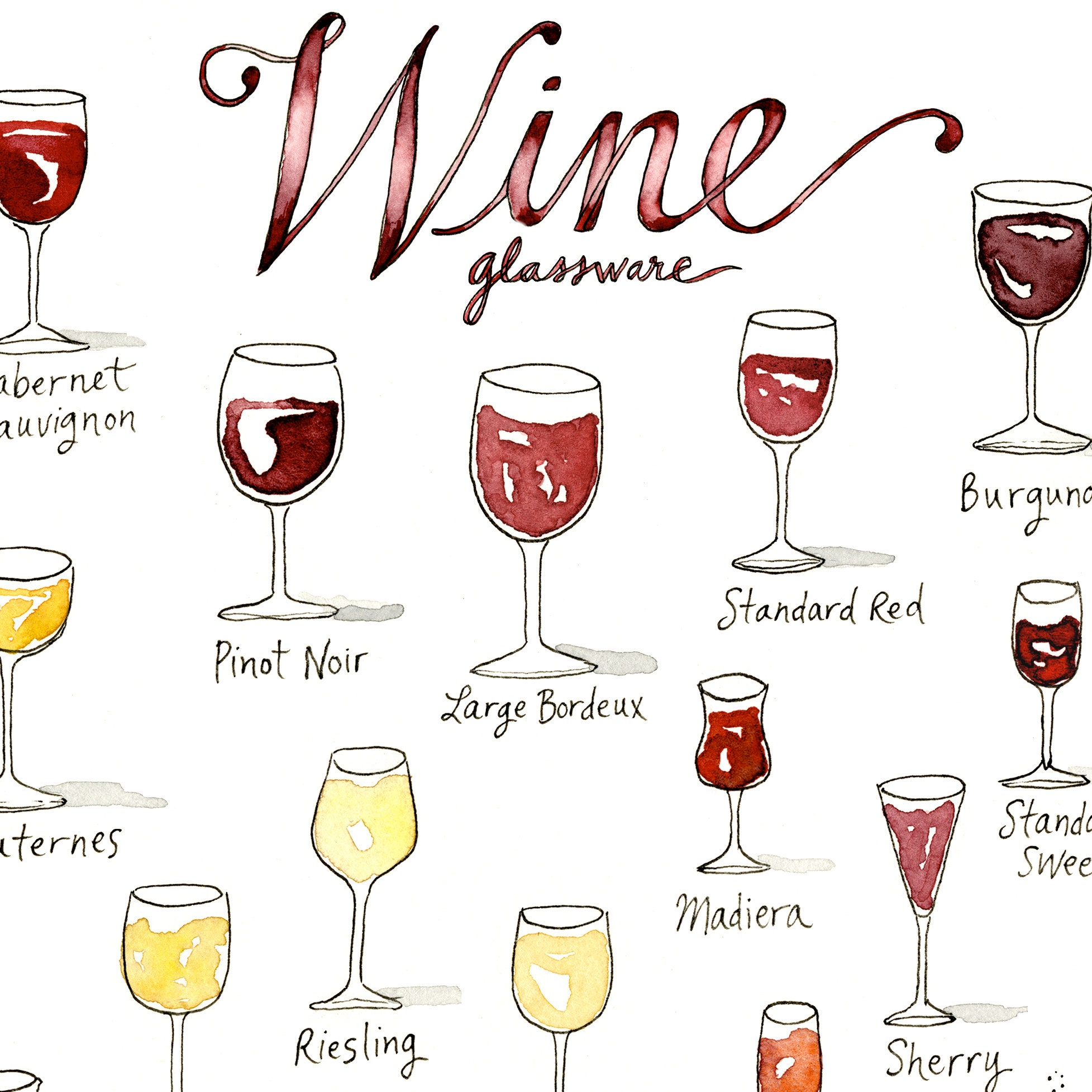 Stemless Red Wine Glass / Pinot Noir, Malbec, Merlot / Watercolor