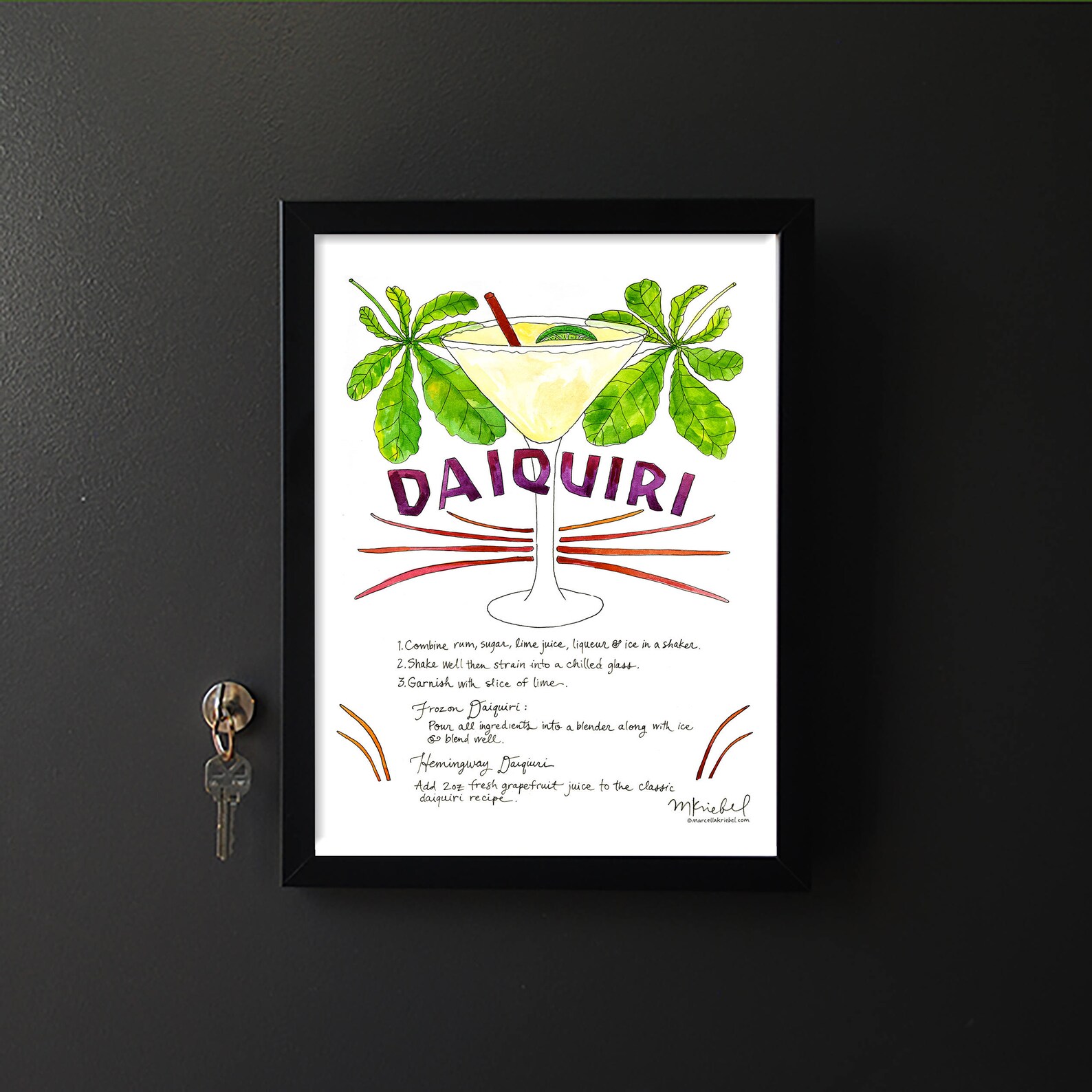 Classic Daiquiri Frozen or Hemingway Illustrated Recipe Etsy