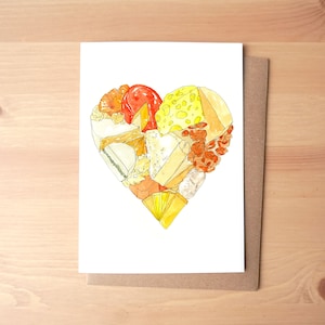 Carte de voeux vierge illustrée aquarelle coeur de fromage/papeterie + enveloppe