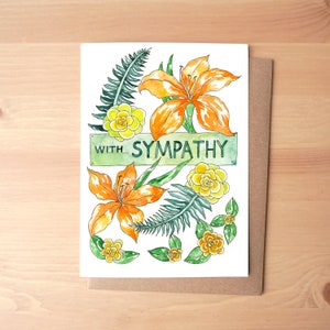 Mit Sympathie Blumen Aquarell illustrierte Grußkarte/Briefpapier + Umschlag