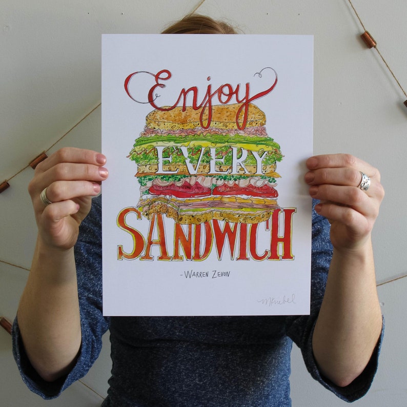 Warren Zevon Enjoy Every Sandwich 9x12 Illustrated Watercolor Art Print / Kitchen Art image 1