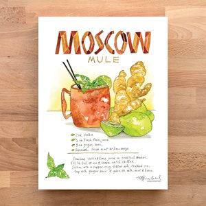 Moscow Mule Cocktail Illustrated Recipe / Kitchen Art Print Craft Cocktail