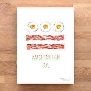 Impressão em aquarela de café da manhã em Washington, DC / Impressão artística ilustrada da bandeira do brunch do Distrito de Columbia