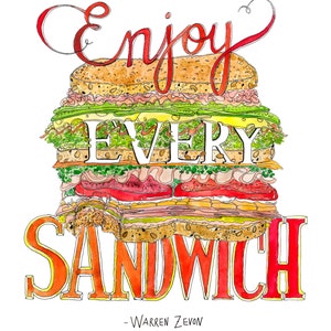 Warren Zevon Enjoy Every Sandwich 9x12 Illustrated Watercolor Art Print / Kitchen Art image 2